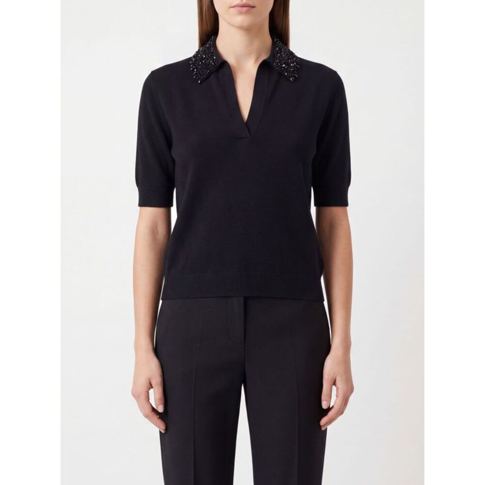 Jewelled-Collar Knit Polo Semicouture In Wool And Cashmere Blend